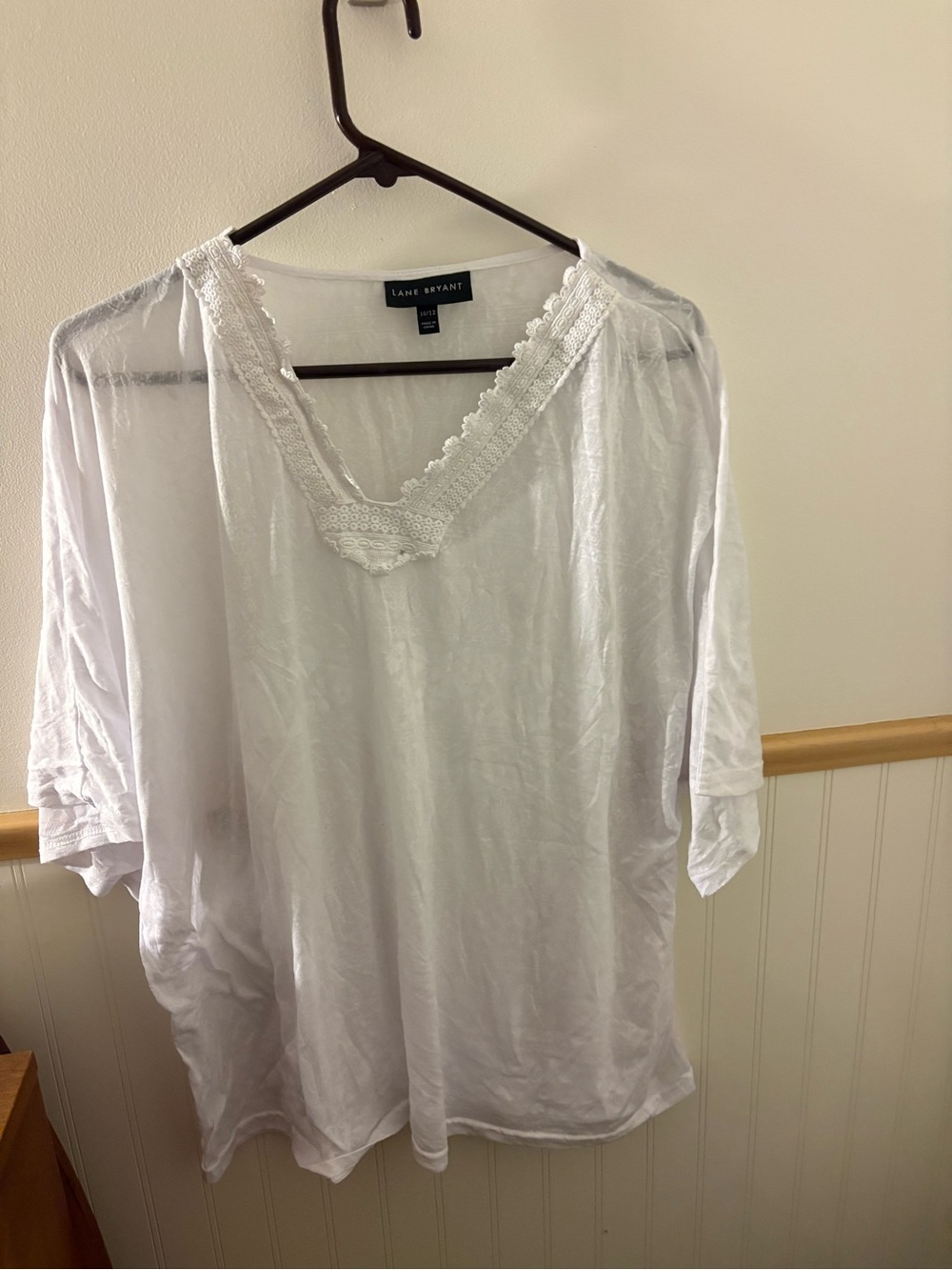 Lane Bryant Womens 10/12 White Crochet Lace V Neck Tunic Blouse Boho Top